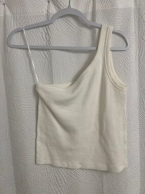 French Connection Cream One-Shoulder Ribbed Tank